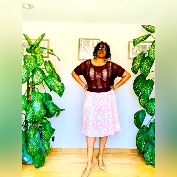 ✨ Eloquii✨ A Line Midi Skirt W/High Sheen Blush Embroidered Floral Overlay - Picture 1 of 14